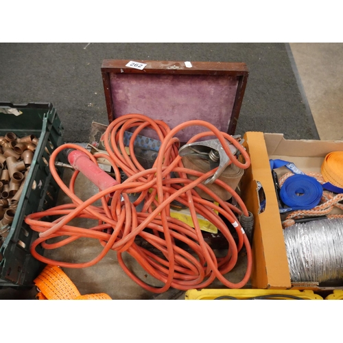 262 - WELDING LEADS AND BOX OF TOOLS