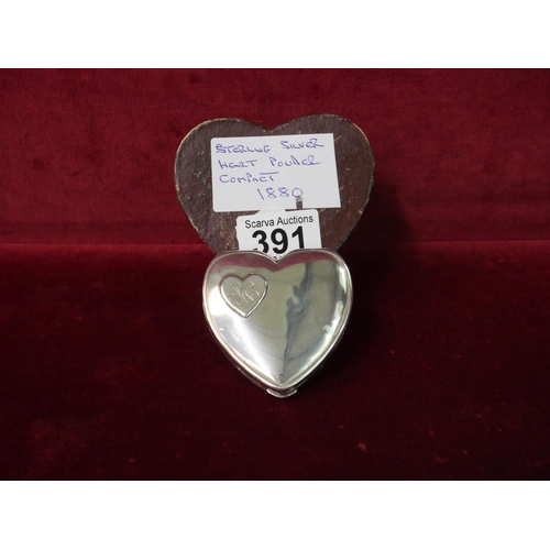 391 - STERLING SILVER HEART SHAPED POWDER COMPACT