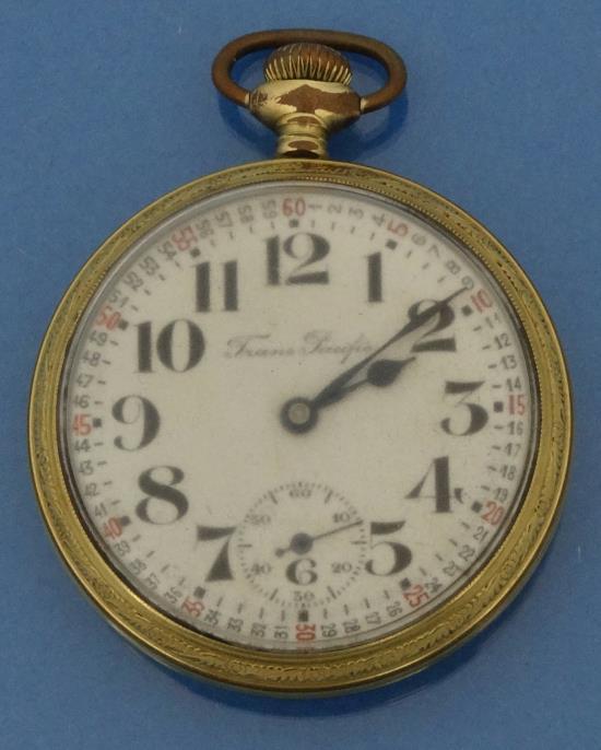 Trans Pacific gold plated gentleman s pocket watch in an Arthur Saunders Co The Waltham Watch Dep