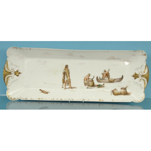 54 - Victorian meat platter decorated with fishermen, marks to the reverse, 61cm long