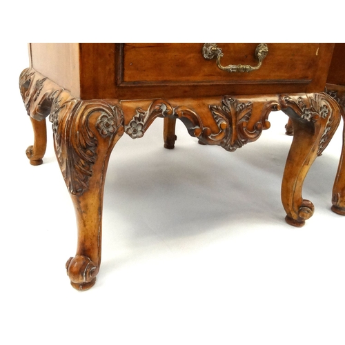 5A - Pair of carved American walnut night stands with a single drawer, 65cm tall x 60cm wide x 68cm deep