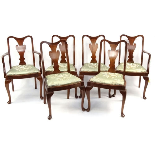 22A - Set of six Queen Anne style mahogany dining chairs including two carvers