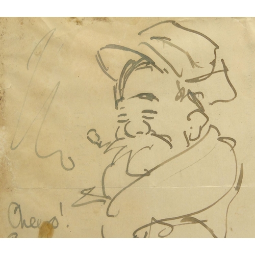 445 - Bruce Bairnsfather original watercolour artwork 'Cheerio Best Bairnsfather Has Gone To America', mou... 