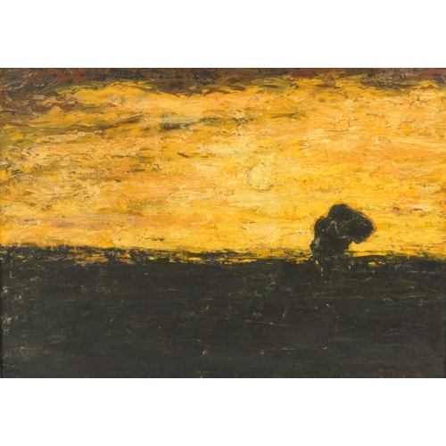 1222 - Oil onto canvas of a sunrise landscape after Constant Permeke, signed, framed, 76cm x 53cm excluding... 