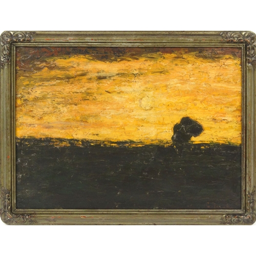 1222 - Oil onto canvas of a sunrise landscape after Constant Permeke, signed, framed, 76cm x 53cm excluding... 