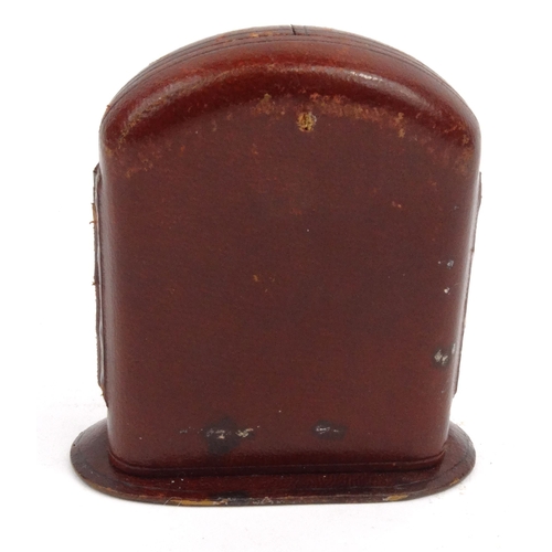 69 - Enamelled icon housed in a red leather case, the icon 5.5cm high including the mount