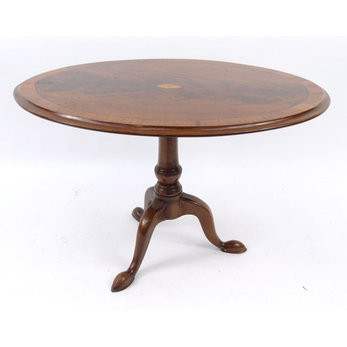 13 - Inlaid mahogany snap top occasional table, 53cm high x 82cm wide x 61cm deep