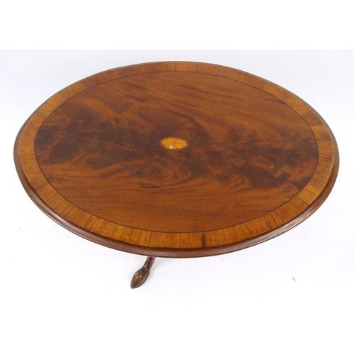 13 - Inlaid mahogany snap top occasional table, 53cm high x 82cm wide x 61cm deep