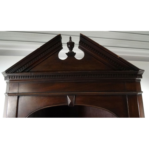 7 - Mahogany corner cabinet fitted with open shelves above a cupboard base, 217cm high x 78cm wide x 51c... 