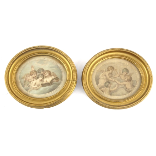 70 - Pair of antique Bartolozzi cherub prints, in gilt wooden frames, each 15cm diameter excluding the fr... 