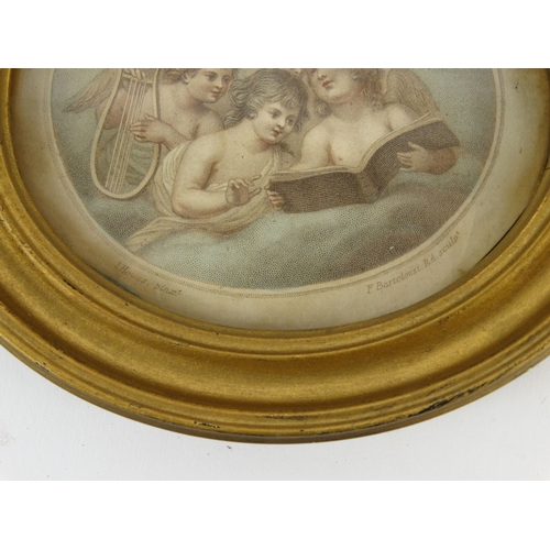 70 - Pair of antique Bartolozzi cherub prints, in gilt wooden frames, each 15cm diameter excluding the fr... 