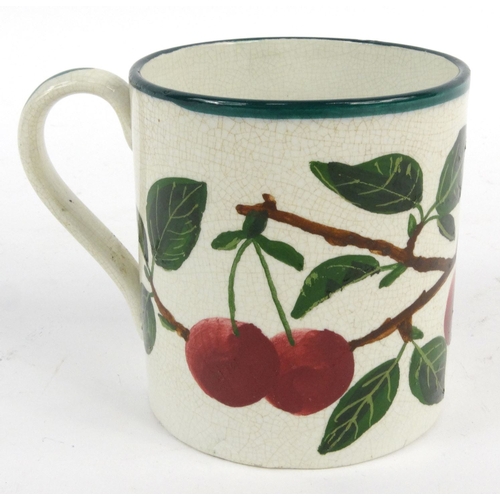 708 - Wemyss pottery mug hand painted with cherries, impressed mark to base, 9cm high