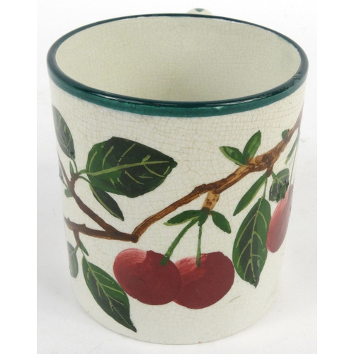 708 - Wemyss pottery mug hand painted with cherries, impressed mark to base, 9cm high