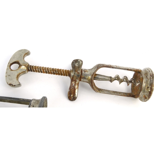 61 - Selection of corkscrews including a Higgs & Smiths Liverpool brass example, the largest 14cm long