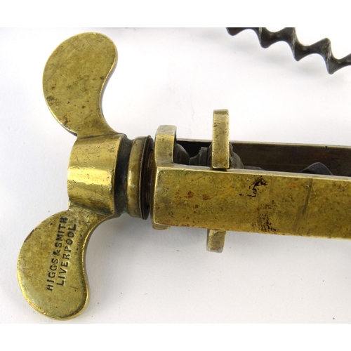 61 - Selection of corkscrews including a Higgs & Smiths Liverpool brass example, the largest 14cm long