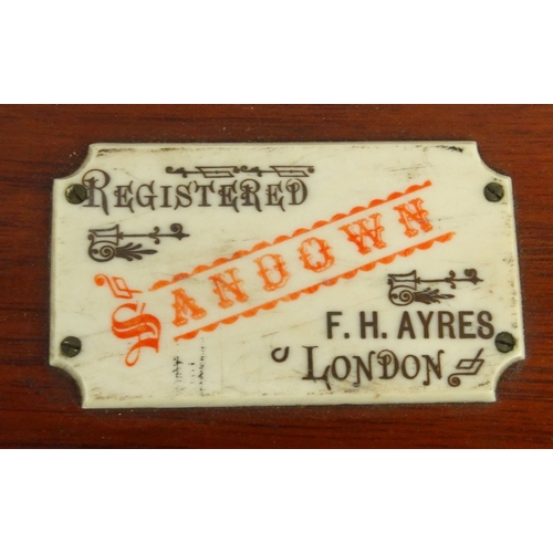 551 - Victorian mahogany boxed Sandown Park roulette style horse racing game, F. Ayres London, the box 50c... 