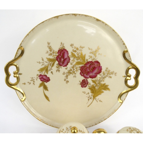 724 - Limoges porcelain cabaret set hand painted and gilded with flowers, Limoges marks to base, the tray ... 
