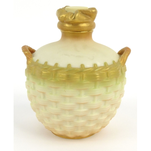 685 - Royal Worcester scent bottle in the form of flagon in a basket , puce mark and numbered 2538 to base... 