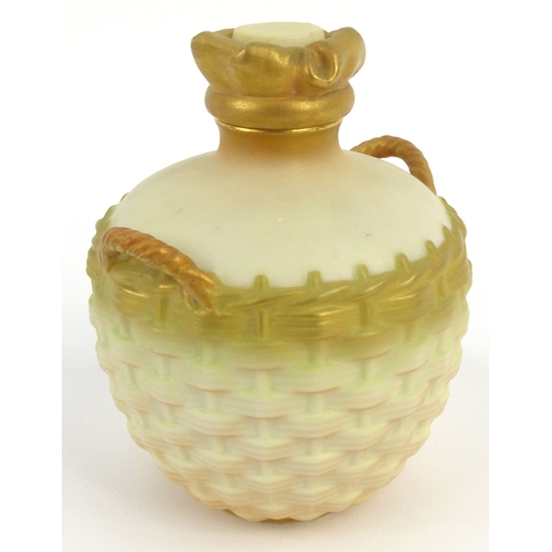685 - Royal Worcester scent bottle in the form of flagon in a basket , puce mark and numbered 2538 to base... 