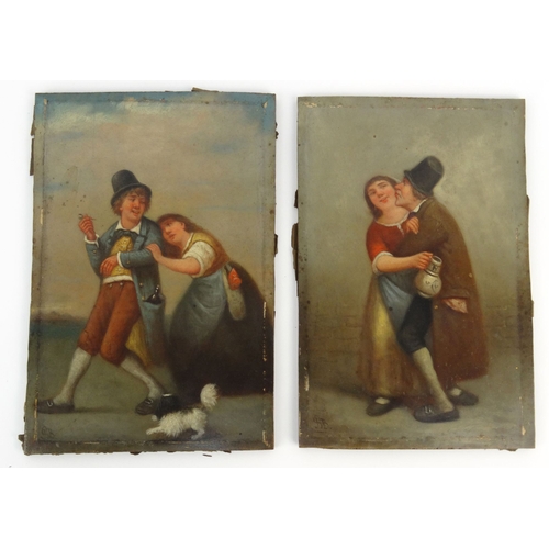 67 - SB- Two Victorian oil onto mahogany panel paintings of a merry lady and gentleman with dog, H. Alden... 