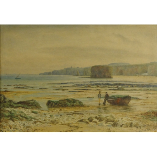 1205 - D.B. Henry - Watercolour of fishermen on a shore, mounted in a gilt frame, 50cm x 34cm excluding the... 