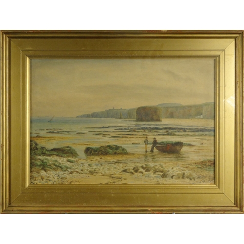 1205 - D.B. Henry - Watercolour of fishermen on a shore, mounted in a gilt frame, 50cm x 34cm excluding the... 