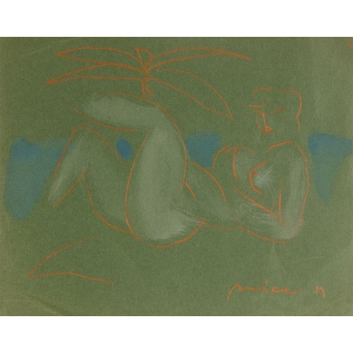 1247 - Pastel onto paper sketch of a nude female on a beach, bearing a signature Nice 29, 24cm x 30cm