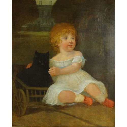 1126 - George Letherbridge Saunders - Oil onto canvas of a young girl with a kitten in a cart, inscription ... 