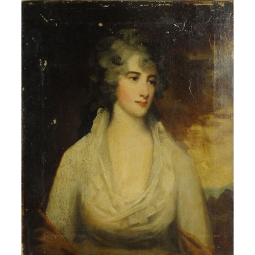 1125 - Unframed oil onto canvas portrait of a young lady, 66cm x 58cm