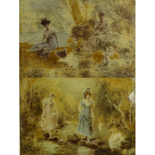 73 - Pair of Edwardian Christolean pictures of ladies, mounted in gilt wood frames, each 42cm x 32cm excl... 