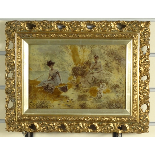 73 - Pair of Edwardian Christolean pictures of ladies, mounted in gilt wood frames, each 42cm x 32cm excl... 