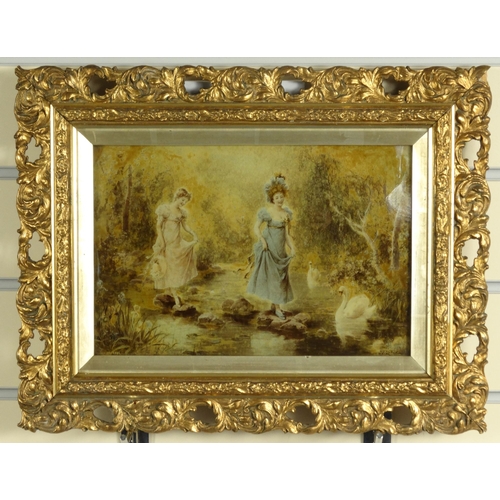 73 - Pair of Edwardian Christolean pictures of ladies, mounted in gilt wood frames, each 42cm x 32cm excl... 