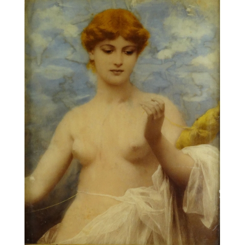 72 - Edwardian Christoleum picture of a young nude maiden, mounted in a gilt wood frame, 37cm x 30cm excl... 