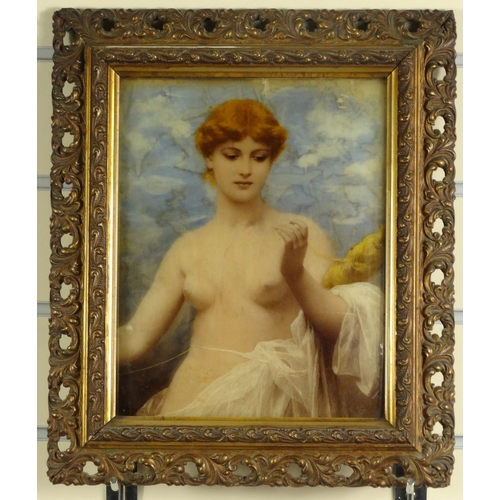 72 - Edwardian Christoleum picture of a young nude maiden, mounted in a gilt wood frame, 37cm x 30cm excl... 