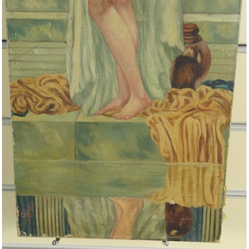 1218 - Unframed oil onto canvas of a young nude female, 70cm x 24cm