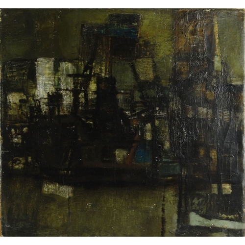 1236 - Oil onto canvas laid onto canvas abstract composition view of New York, inscription to the reverse '... 