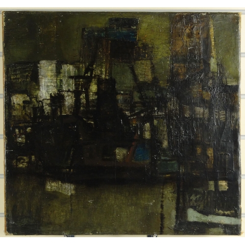 1236 - Oil onto canvas laid onto canvas abstract composition view of New York, inscription to the reverse '... 