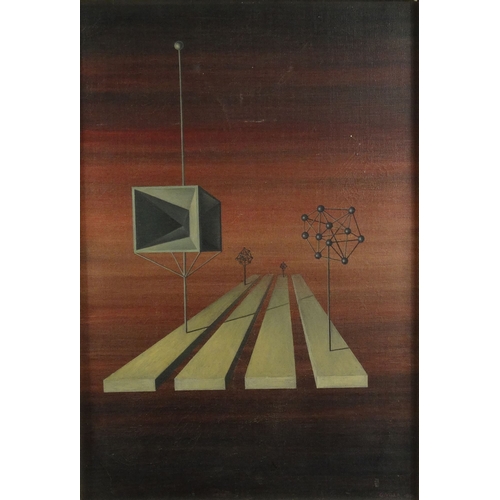 1232 - Oil onto canvas abstract composition, bearing a signature G. Villa 1951, inscribed to the reverse 'T... 