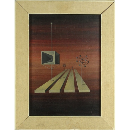 1232 - Oil onto canvas abstract composition, bearing a signature G. Villa 1951, inscribed to the reverse 'T... 