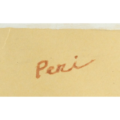 1237 - Watercolour onto paper Cubist composition, bearing a signature Peri, 30cm x 22cm
