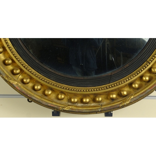 14 - Victorian circular convex gilt wood mirror, 64cm diameter