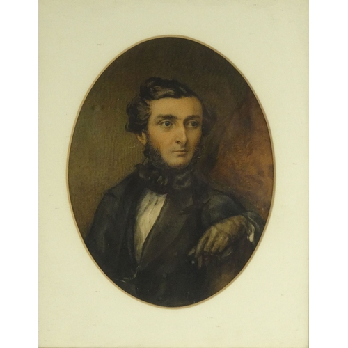 1226 - Watercolour portrait of a Victorian gentleman, mounted in a gilt frame, 16cm x 21cm excluding the mo... 