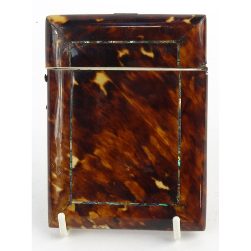 99 - Victorian tortoiseshell card case with mother of pearl inlay, 10cm x 8cm