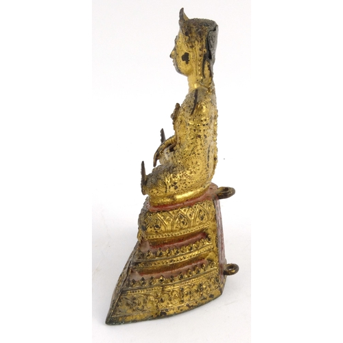 574 - Oriental Chinese gilt bronze Buddha, 16cm high