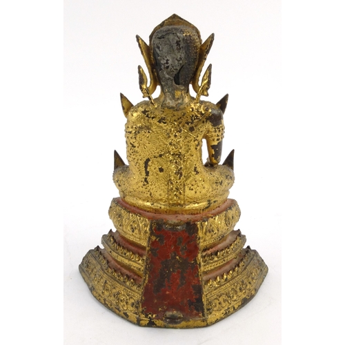 574 - Oriental Chinese gilt bronze Buddha, 16cm high