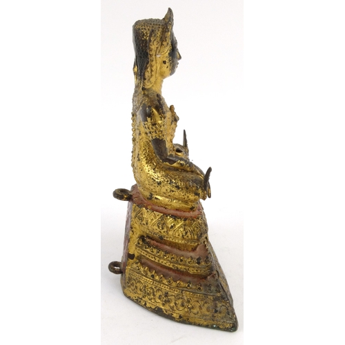 574 - Oriental Chinese gilt bronze Buddha, 16cm high