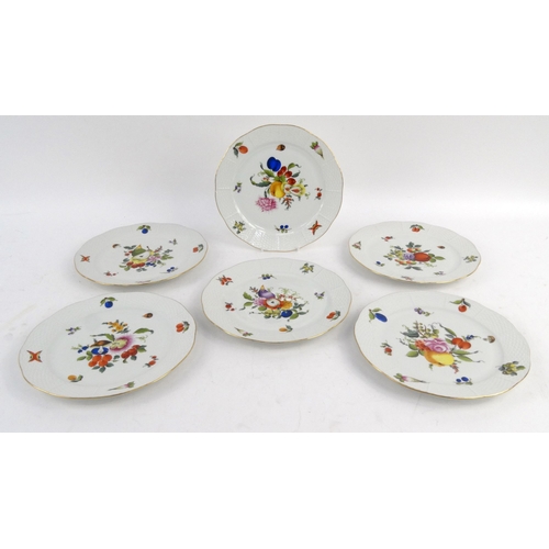 723 - Six hand painted Herend insect and fruit design plates, impressed 624 to back, the largest 25cm diam... 