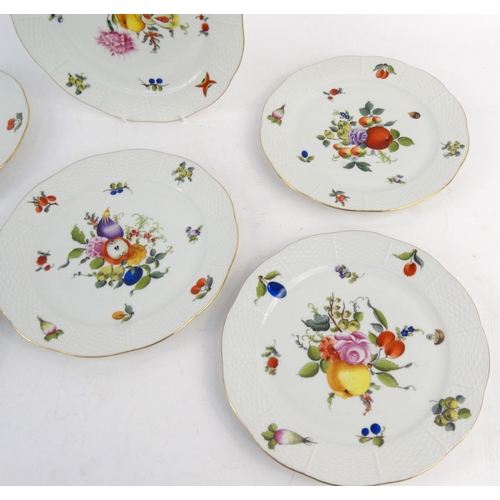 723 - Six hand painted Herend insect and fruit design plates, impressed 624 to back, the largest 25cm diam... 