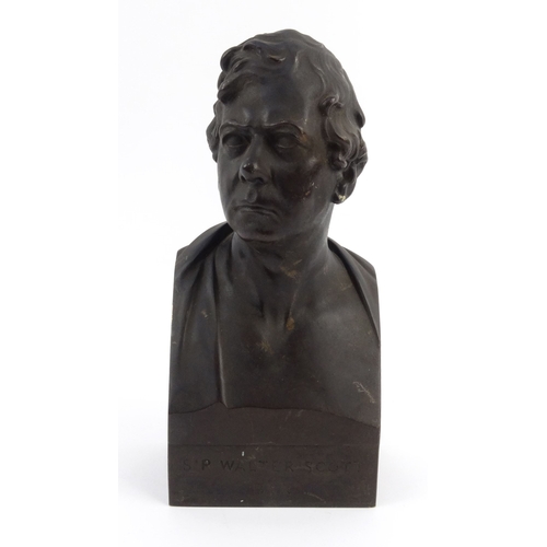 9 - Victorian bronze bust of Sir Walter Scott BARt, 32cm high