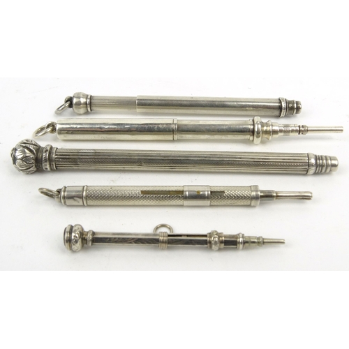 108 - Five silver propelling pencils
